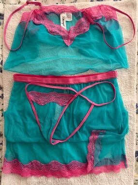 Pink Lace & Teal Lingerie Set